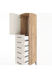 Hyperion Dolap Tek Raflı 6 Çekmeceli Tek Kapaklı 44x44x182 Çam-Aytaşı