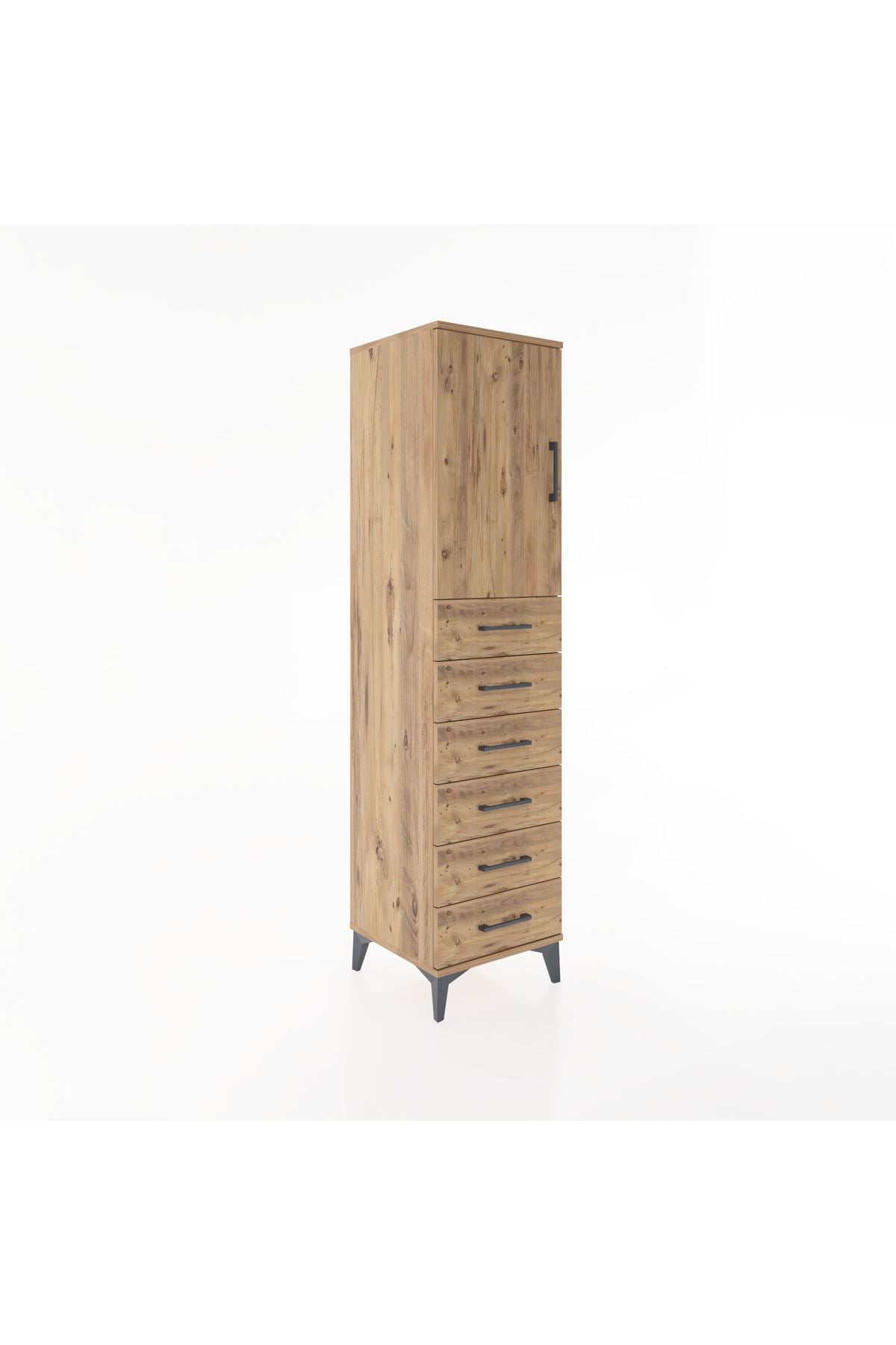 Hyperion Dolap Tek Raflı 6 Çekmeceli Tek Kapaklı 44x44x182 Çam-Çam