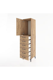 Hyperion Dolap Tek Raflı 6 Çekmeceli Tek Kapaklı 44x44x182 Çam-Çam