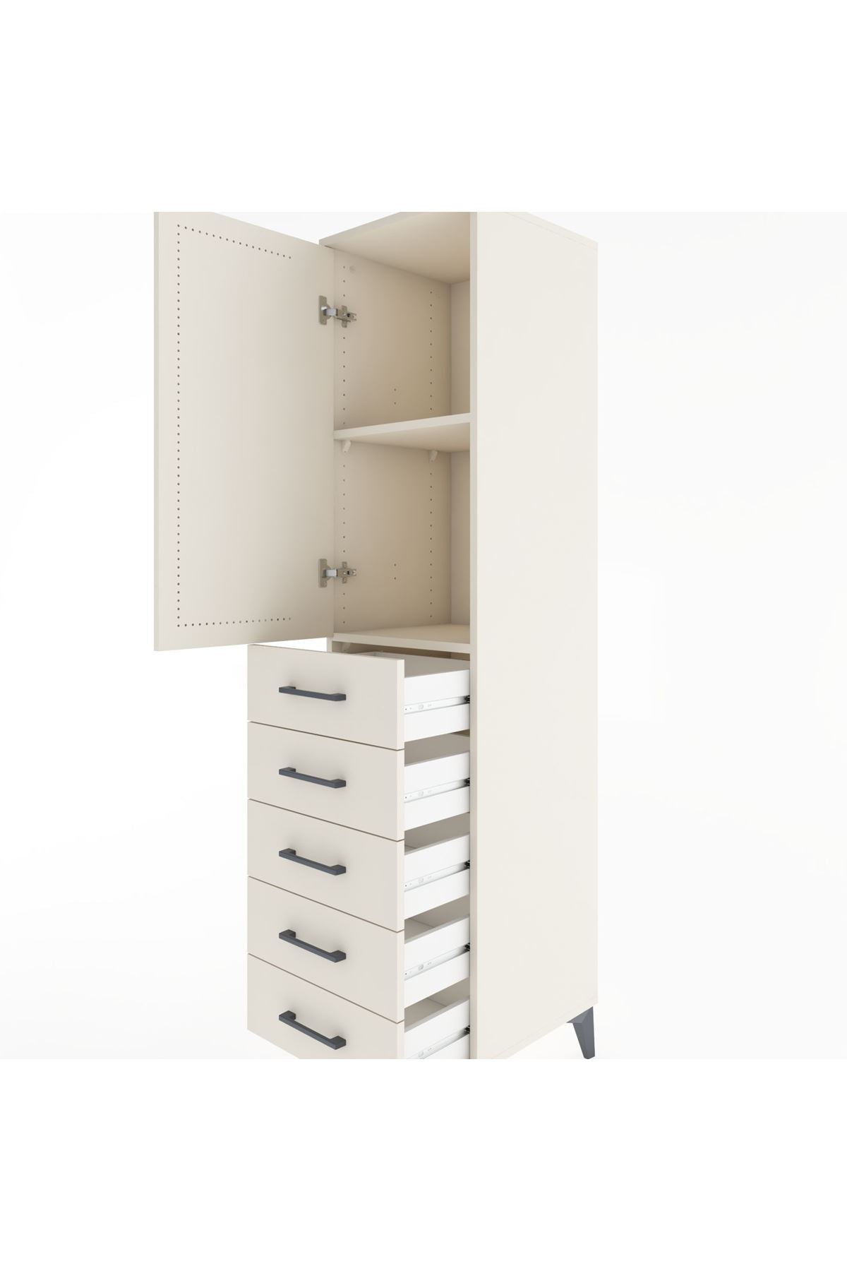 Hyperion Dolap 2 Raflı 5 Çekmeceli Tek Kapaklı 44x44x182 Aytaşı-Aytaşı