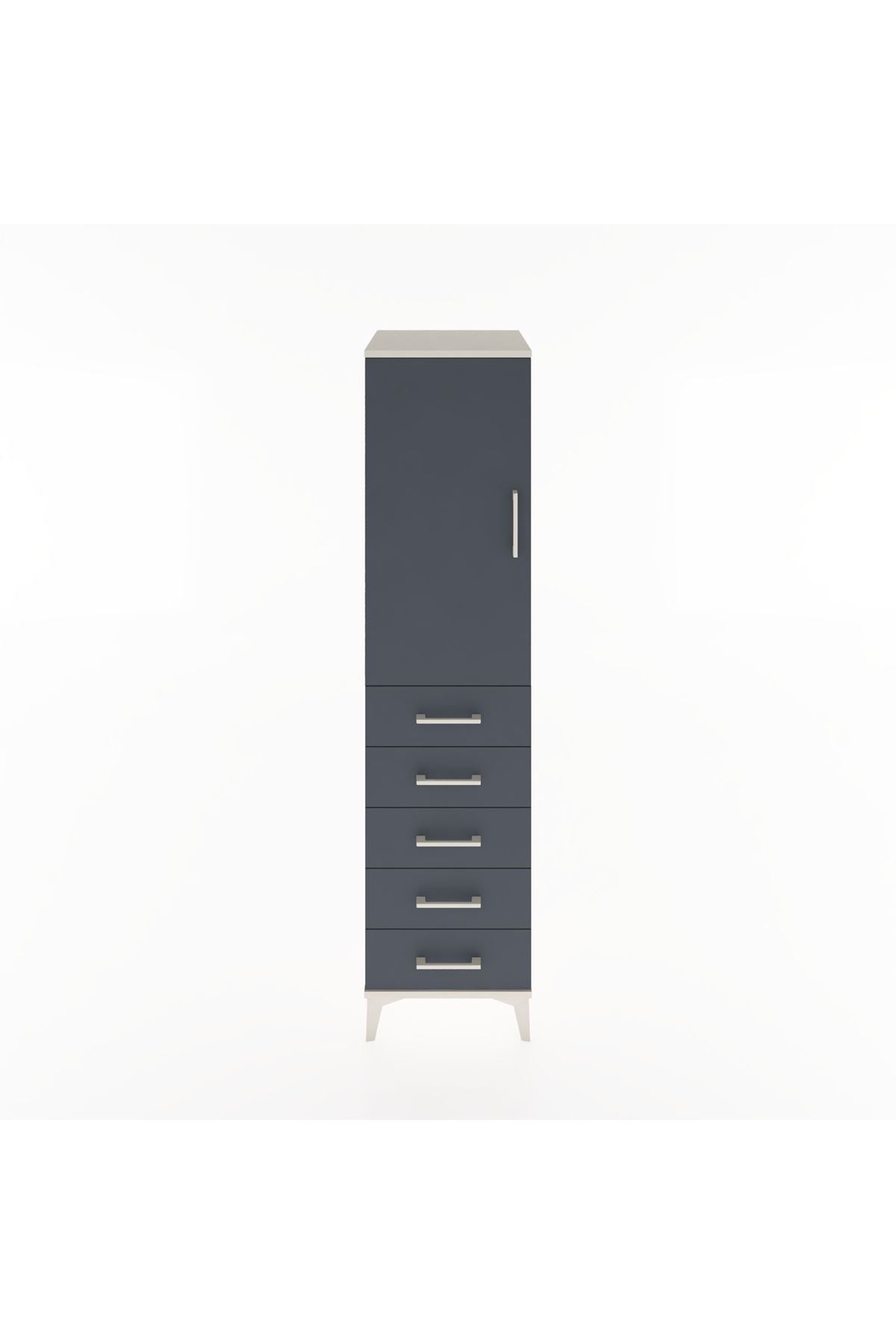 Hyperion Dolap 2 Raflı 5 Çekmeceli Tek Kapaklı 44x44x182 Aytaşı-Antrasit