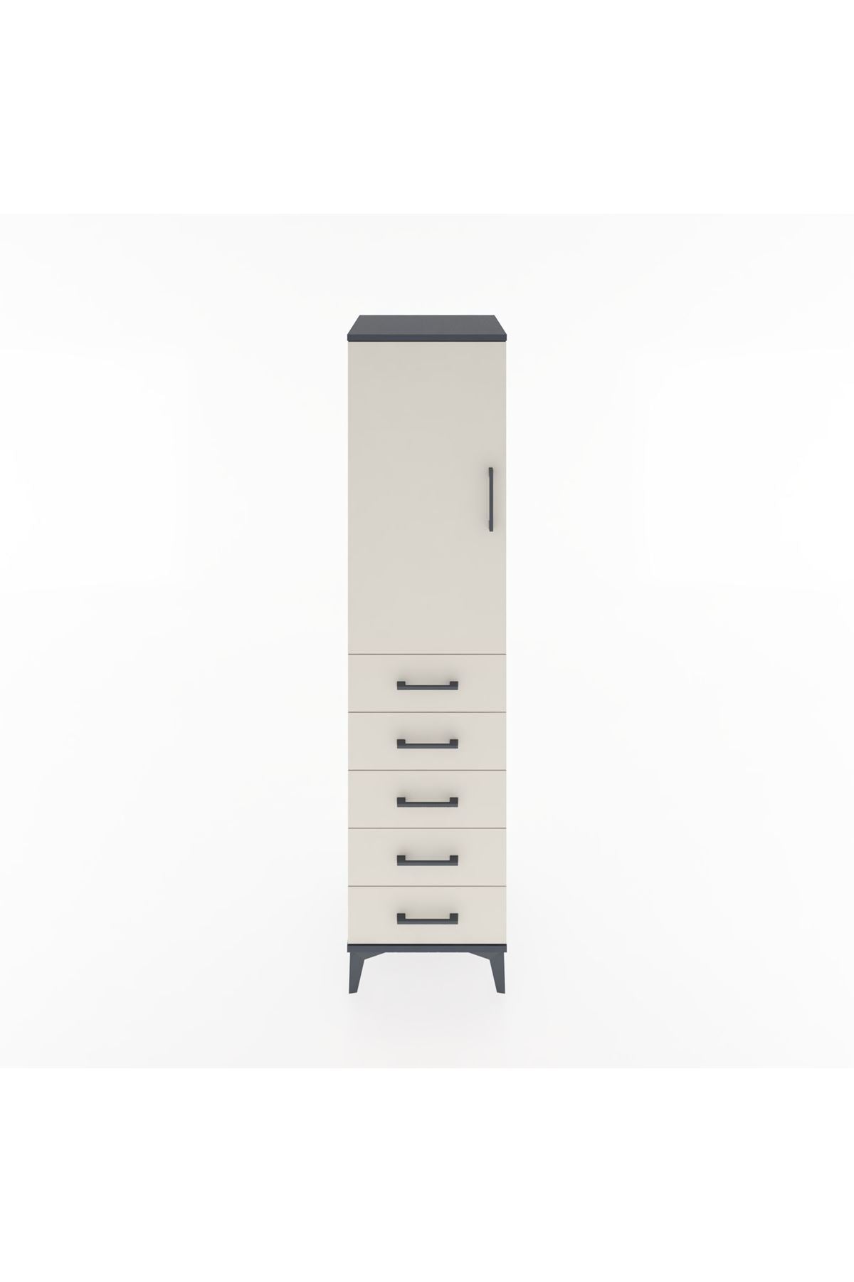 Hyperion Dolap 2 Raflı 5 Çekmeceli Tek Kapaklı 44x44x182 Antrasit-Aytaşı