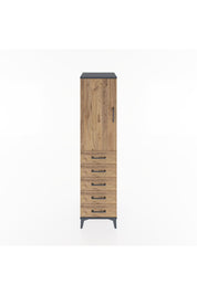 Hyperion Dolap 2 Raflı 5 Çekmeceli Tek Kapaklı 44x44x182 Antrasit-Çam