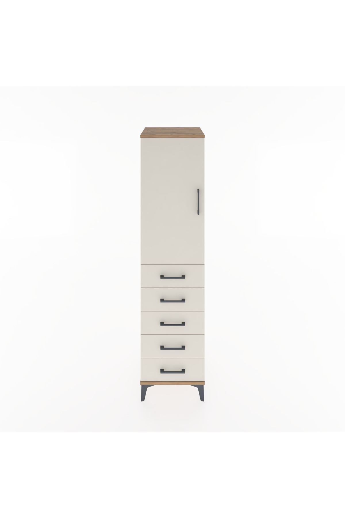 Hyperion Dolap 2 Raflı 5 Çekmeceli Tek Kapaklı 44x44x182 Çam-Aytaşı