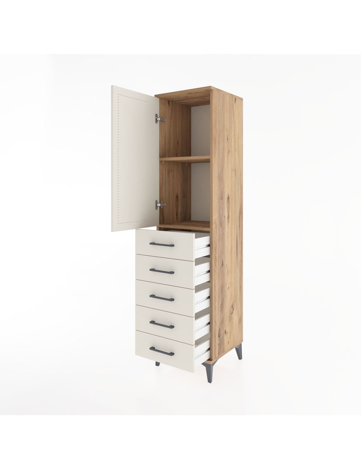 Hyperion Dolap 2 Raflı 5 Çekmeceli Tek Kapaklı 44x44x182 - S55M004V7B