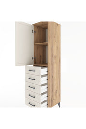 Hyperion Dolap 2 Raflı 5 Çekmeceli Tek Kapaklı 44x44x182 Çam-Aytaşı