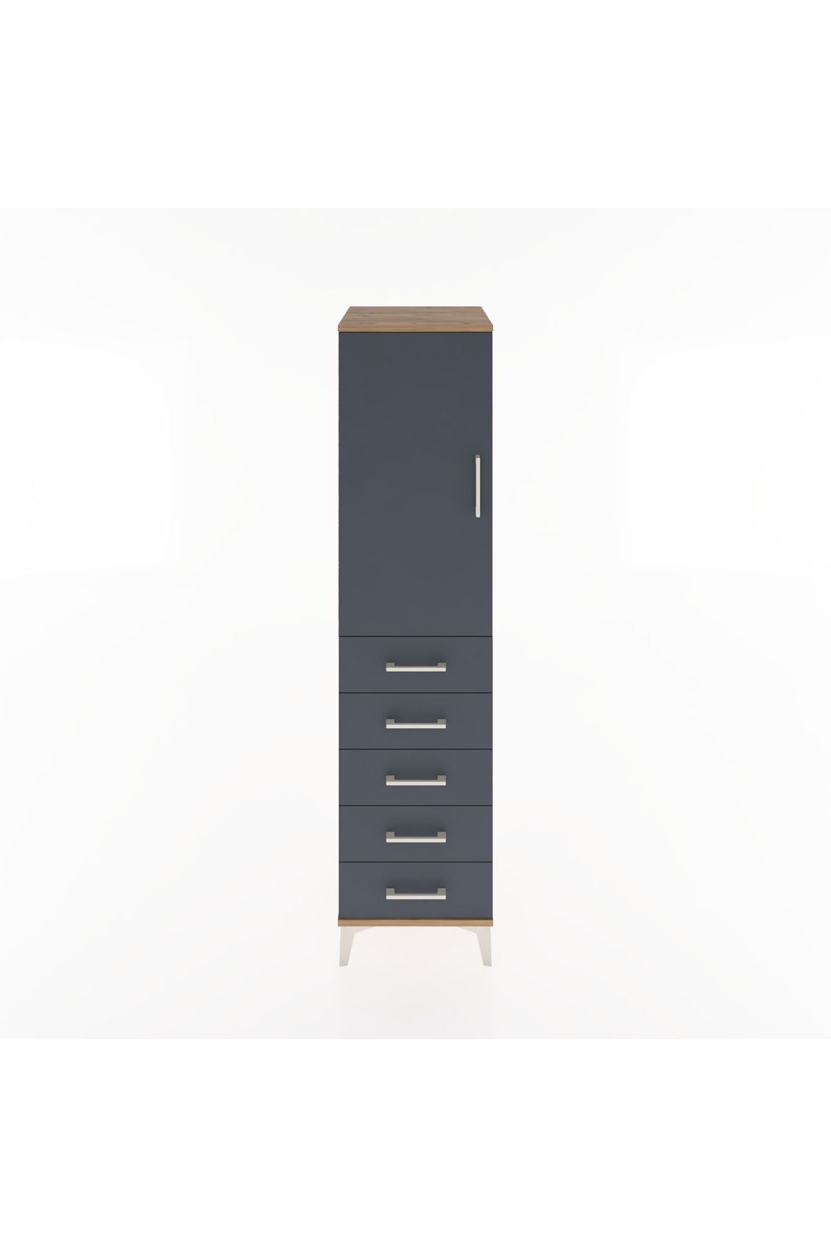 Hyperion Dolap 2 Raflı 5 Çekmeceli Tek Kapaklı 44x44x182 Çam-Antrasit