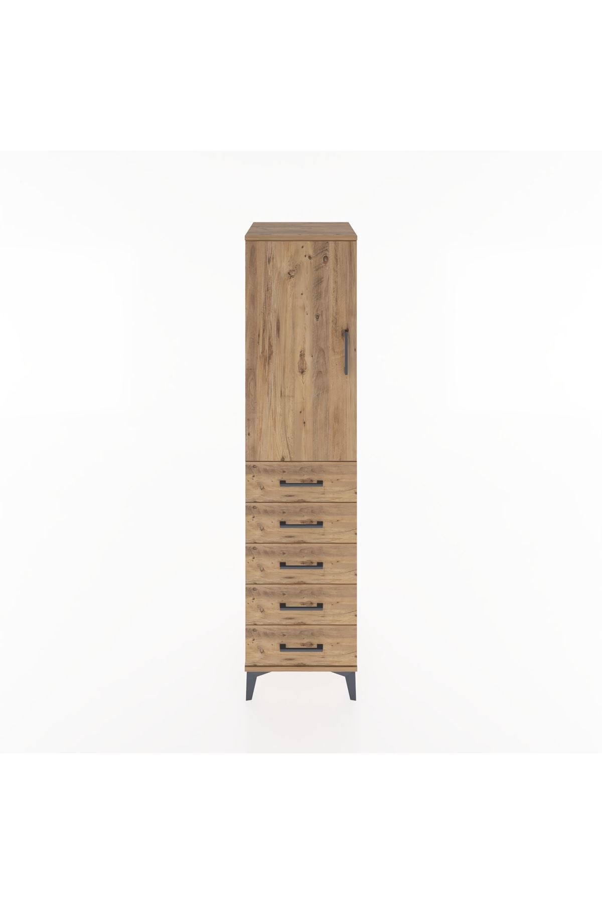 Hyperion Dolap 2 Raflı 5 Çekmeceli Tek Kapaklı 44x44x182 Çam-Çam