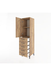 Hyperion Dolap 2 Raflı 5 Çekmeceli Tek Kapaklı 44x44x182 Çam-Çam