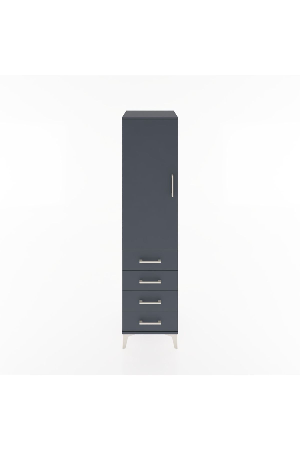 Hyperion Dolap 2 Raflı 4 Çekmeceli Tek Kapaklı 44x44x182 Antrasit-Antrasit