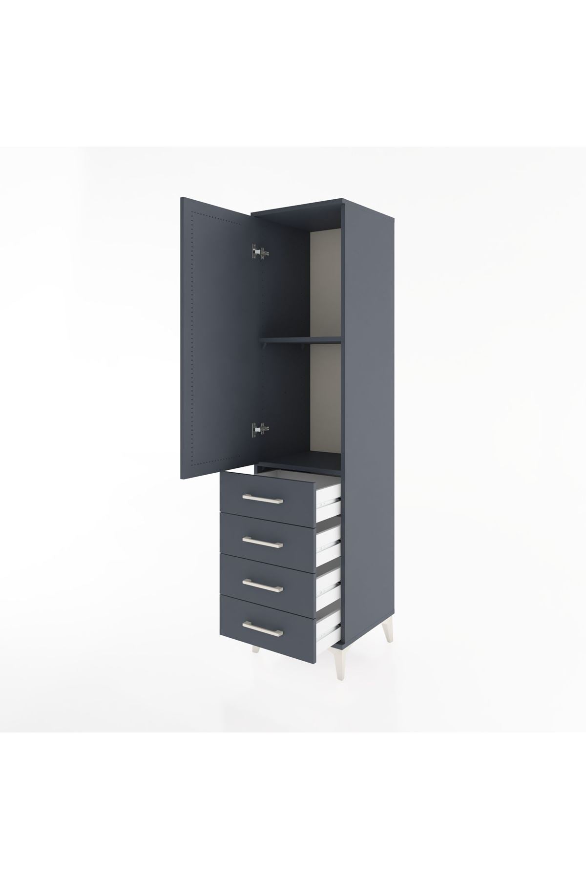 Hyperion Dolap 2 Raflı 4 Çekmeceli Tek Kapaklı 44x44x182 Antrasit-Antrasit