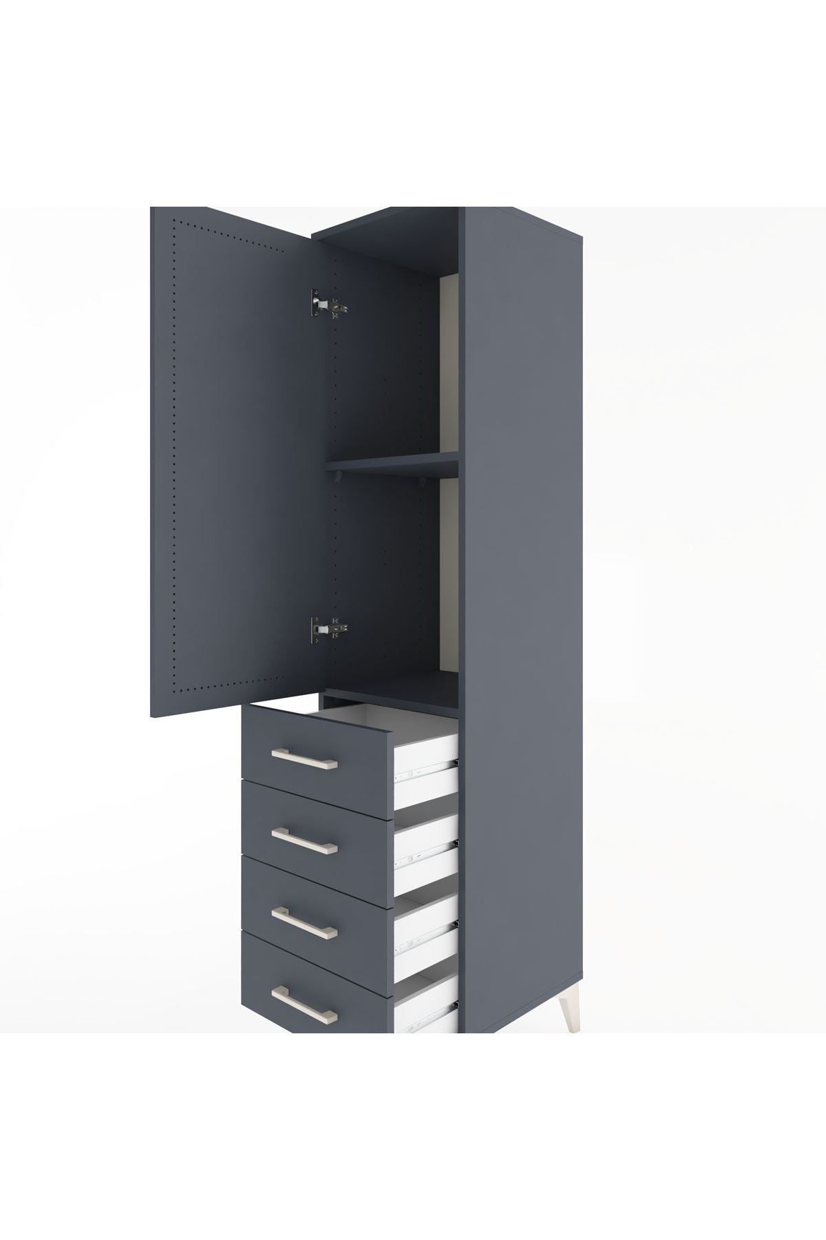 Hyperion Dolap 2 Raflı 4 Çekmeceli Tek Kapaklı 44x44x182 Antrasit-Antrasit