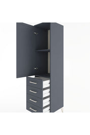 Hyperion Dolap 2 Raflı 4 Çekmeceli Tek Kapaklı 44x44x182 Antrasit-Antrasit