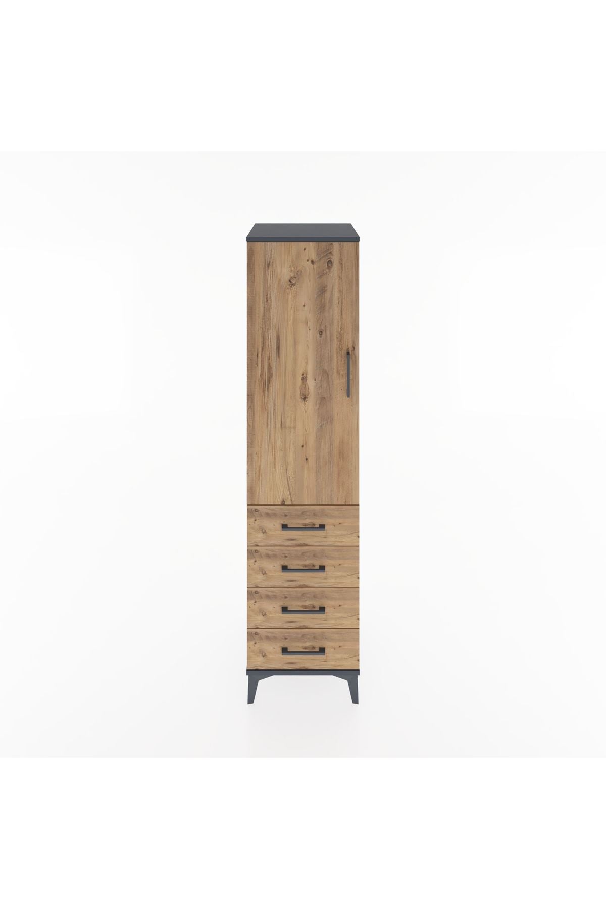 Hyperion Dolap 2 Raflı 4 Çekmeceli Tek Kapaklı 44x44x182 Antrasit-Çam