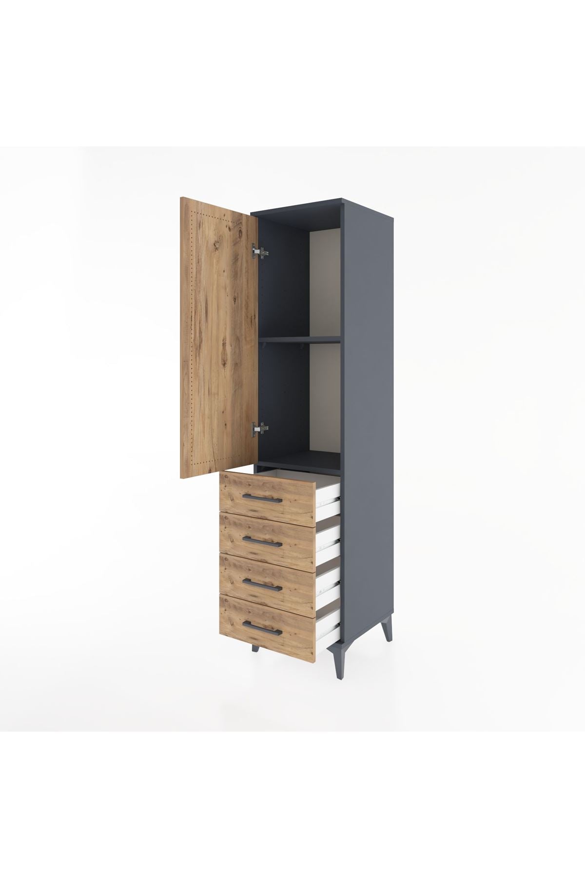 Hyperion Dolap 2 Raflı 4 Çekmeceli Tek Kapaklı 44x44x182 Antrasit-Çam