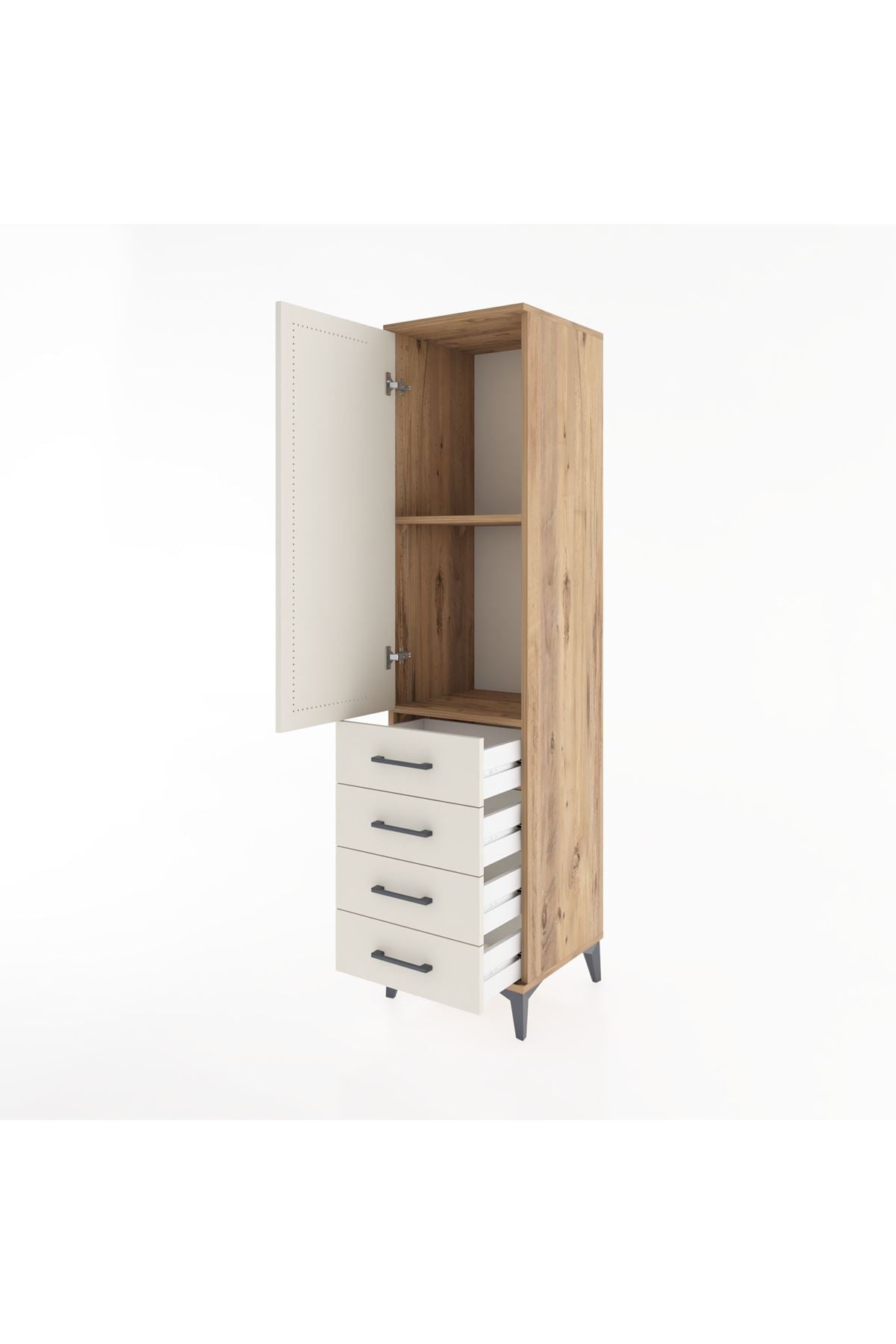 Hyperion Dolap 2 Raflı 4 Çekmeceli Tek Kapaklı 44x44x182 Çam-Aytaşı