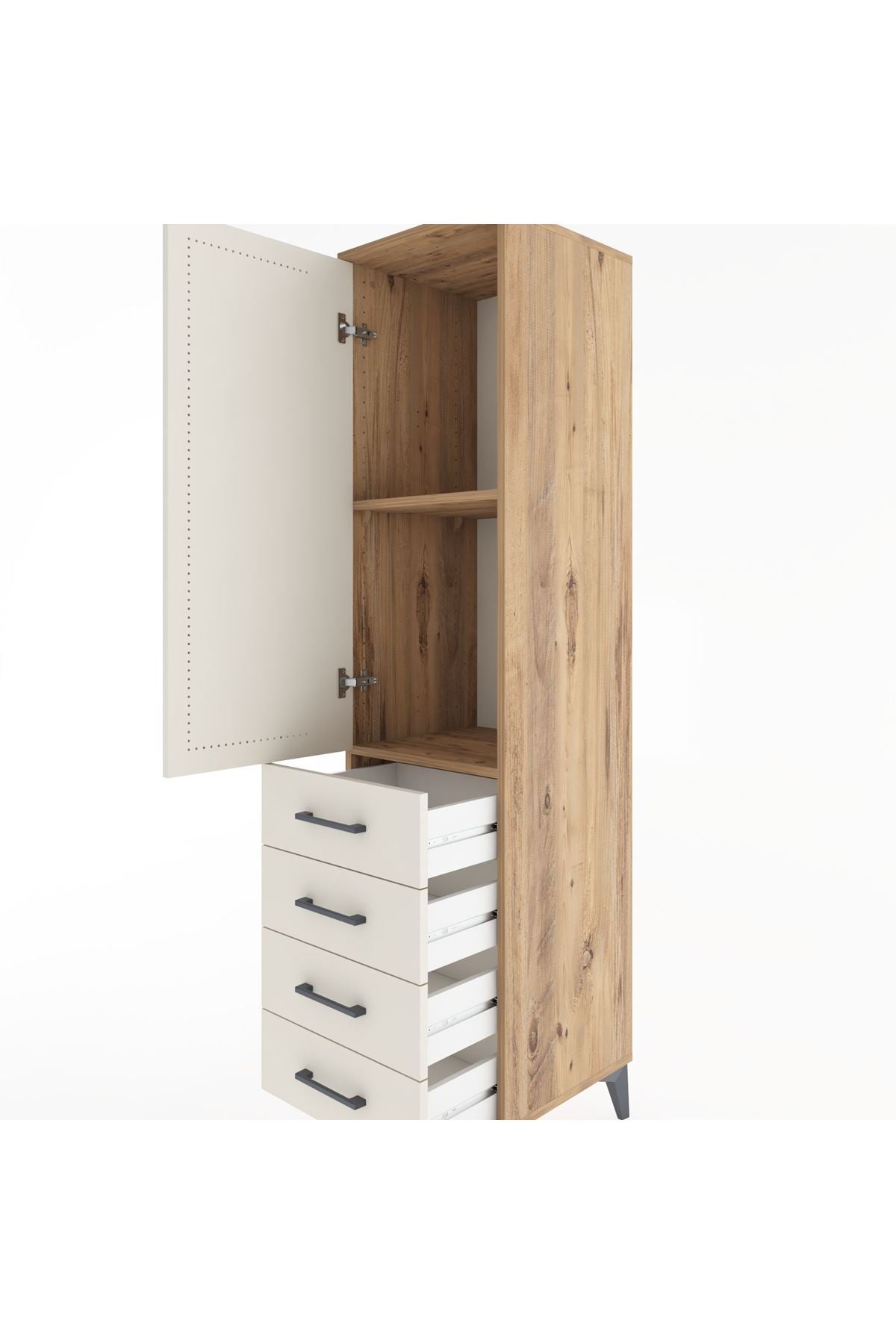 Hyperion Dolap 2 Raflı 4 Çekmeceli Tek Kapaklı 44x44x182 Çam-Aytaşı