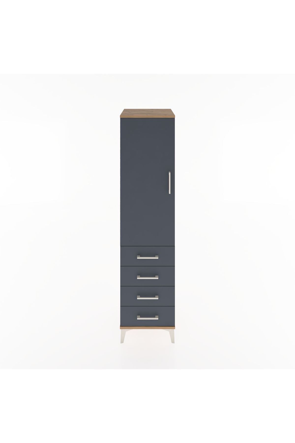 Hyperion Dolap 2 Raflı 4 Çekmeceli Tek Kapaklı 44x44x182 Çam-Antrasit