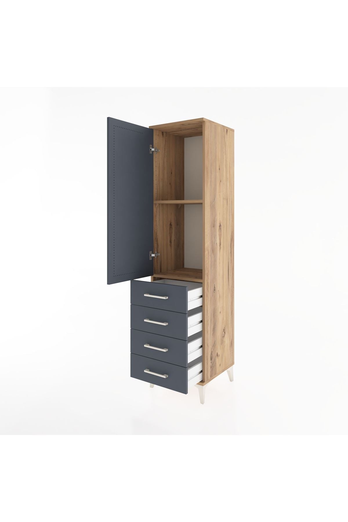 Hyperion Dolap 2 Raflı 4 Çekmeceli Tek Kapaklı 44x44x182 Çam-Antrasit