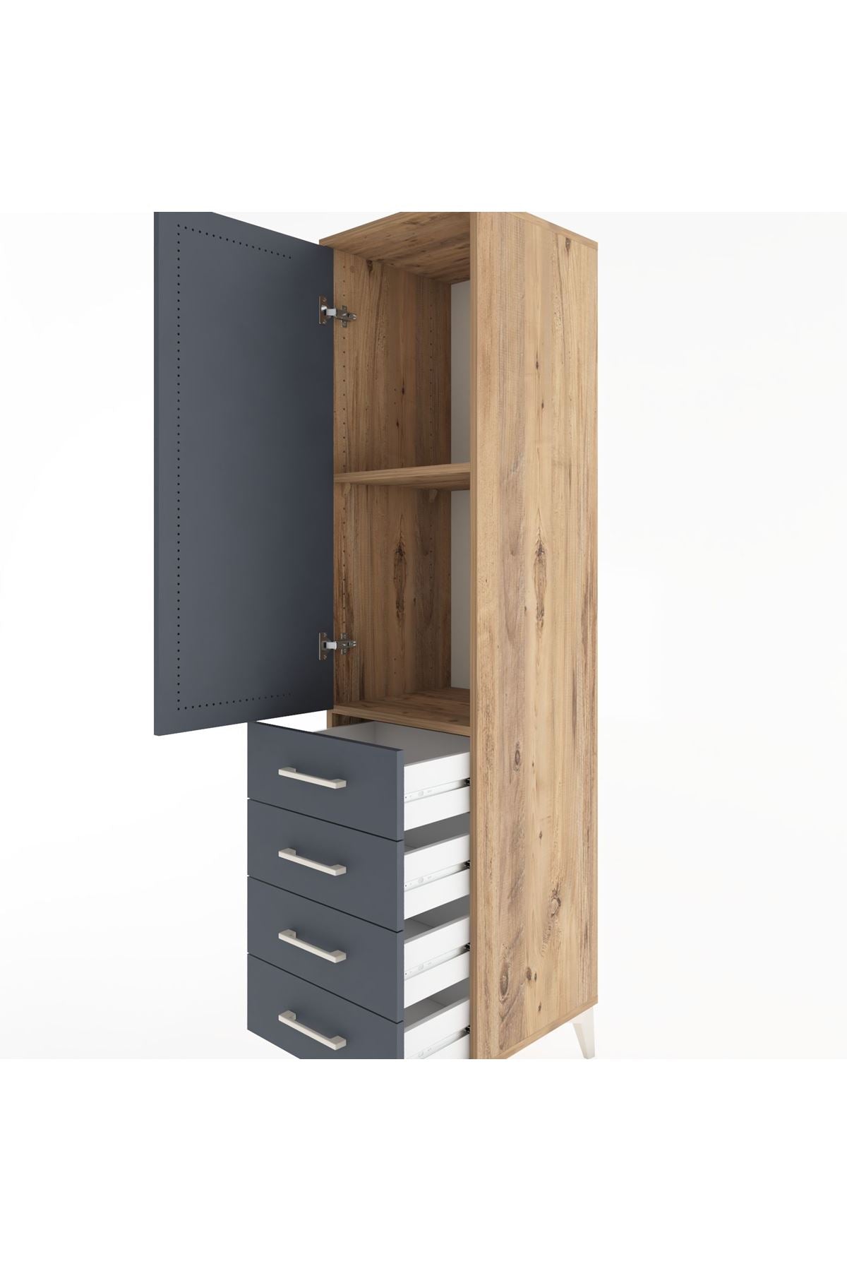 Hyperion Dolap 2 Raflı 4 Çekmeceli Tek Kapaklı 44x44x182 Çam-Antrasit