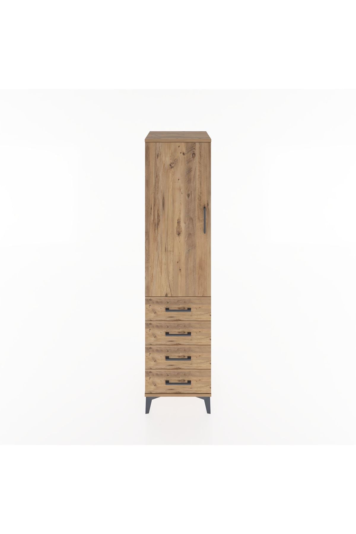 Hyperion Dolap 2 Raflı 4 Çekmeceli Tek Kapaklı 44x44x182 Çam-Çam