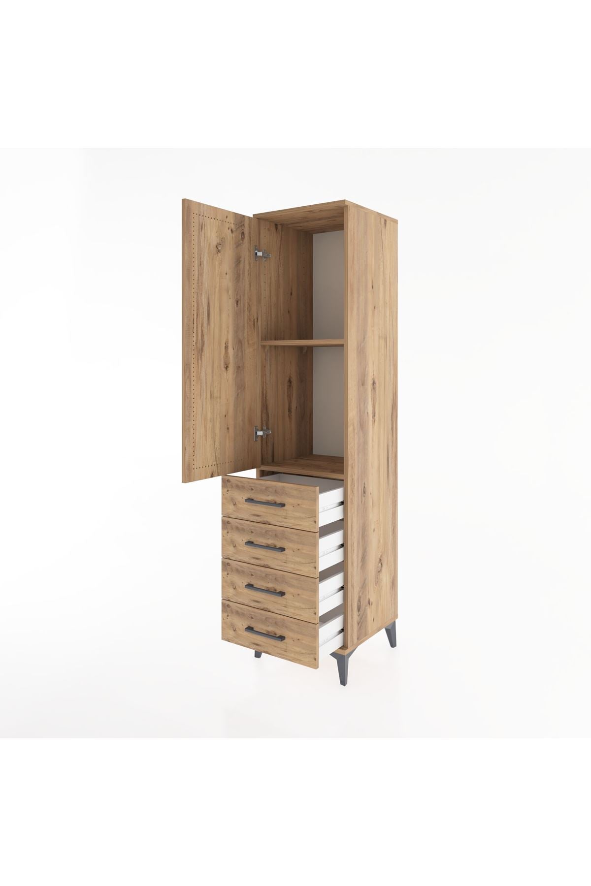 Hyperion Dolap 2 Raflı 4 Çekmeceli Tek Kapaklı 44x44x182 Çam-Çam