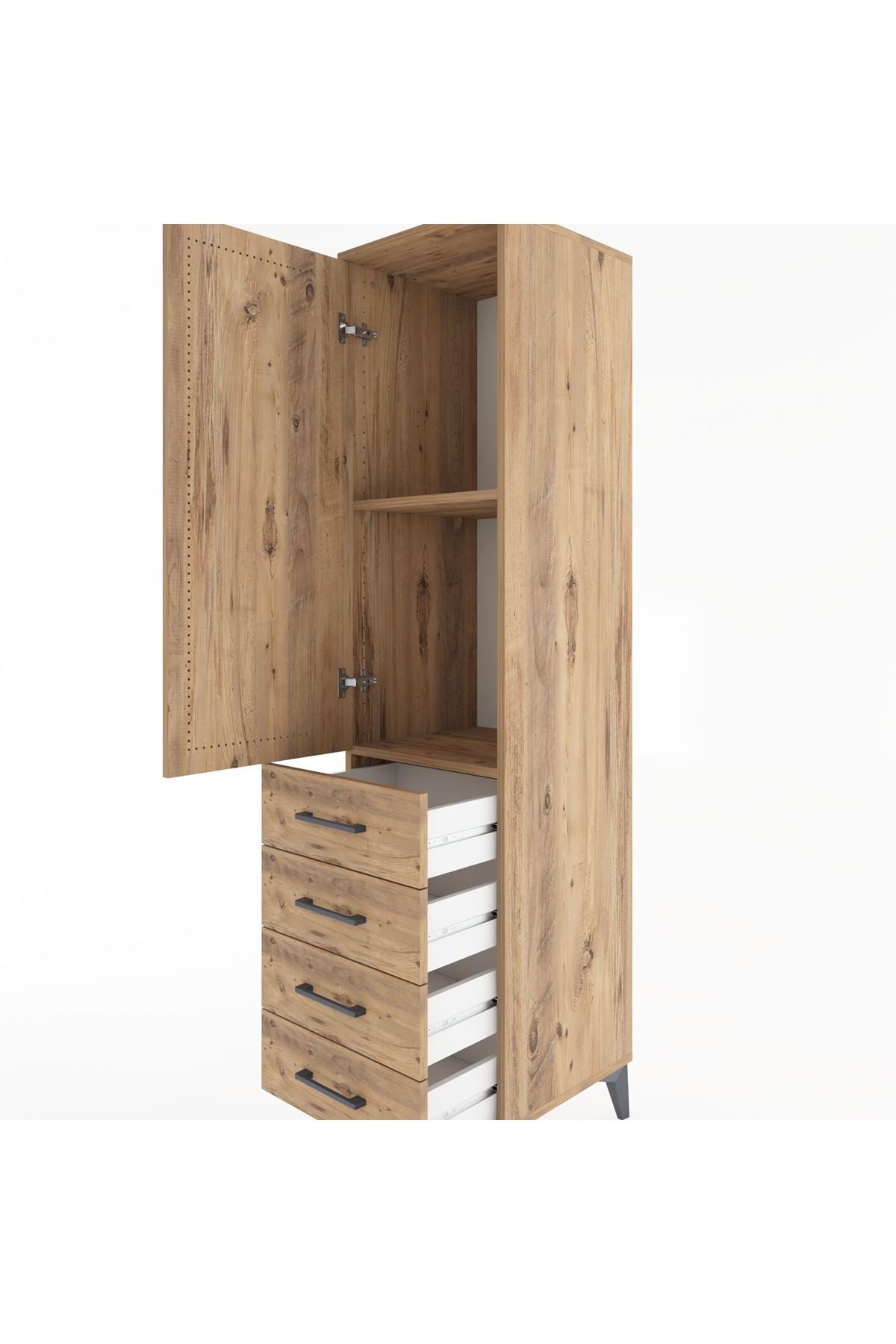 Hyperion Dolap 2 Raflı 4 Çekmeceli Tek Kapaklı 44x44x182 Çam-Çam