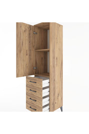 Hyperion Dolap 2 Raflı 4 Çekmeceli Tek Kapaklı 44x44x182 Çam-Çam