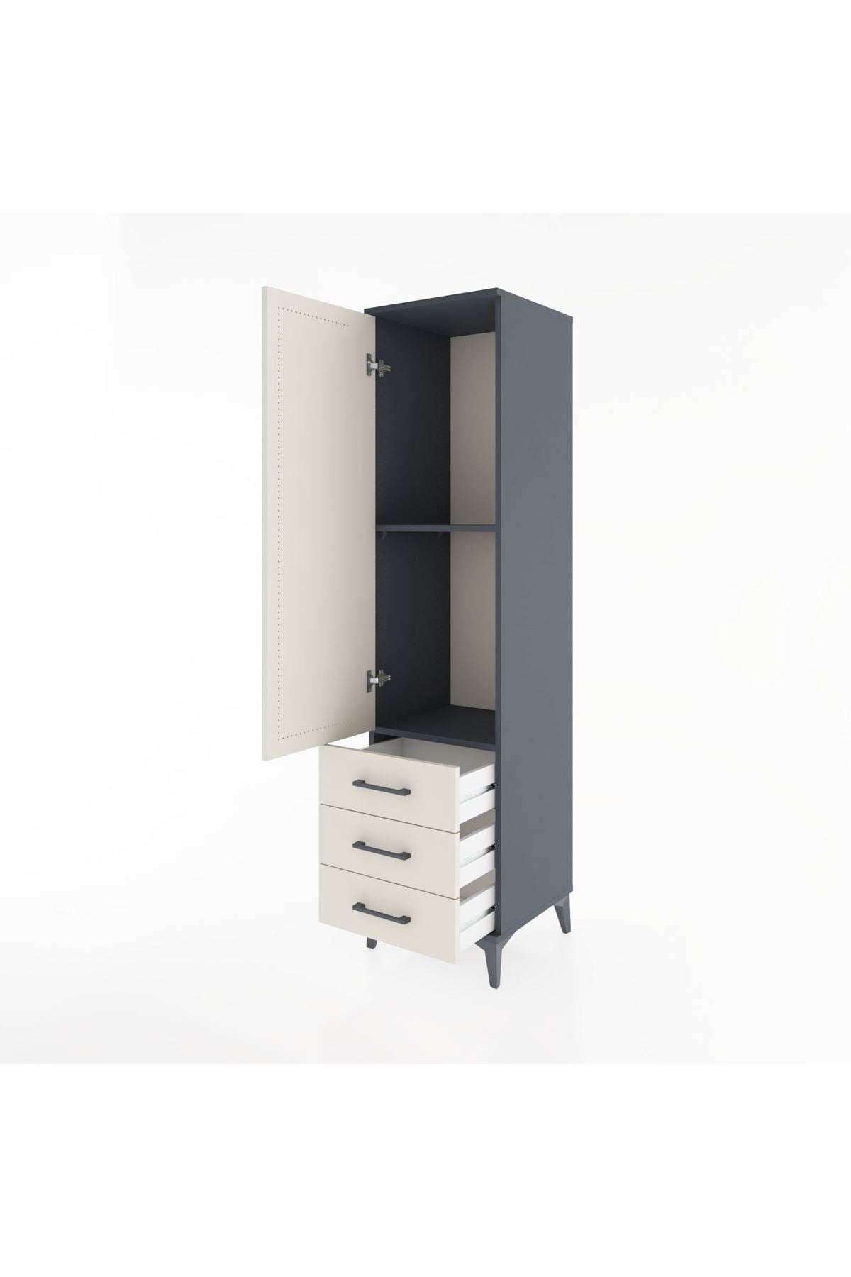 Hyperion Dolap 2 Raflı 3 Çekmeceli Tek Kapaklı 44x44x182 Antrasit-Aytaşı