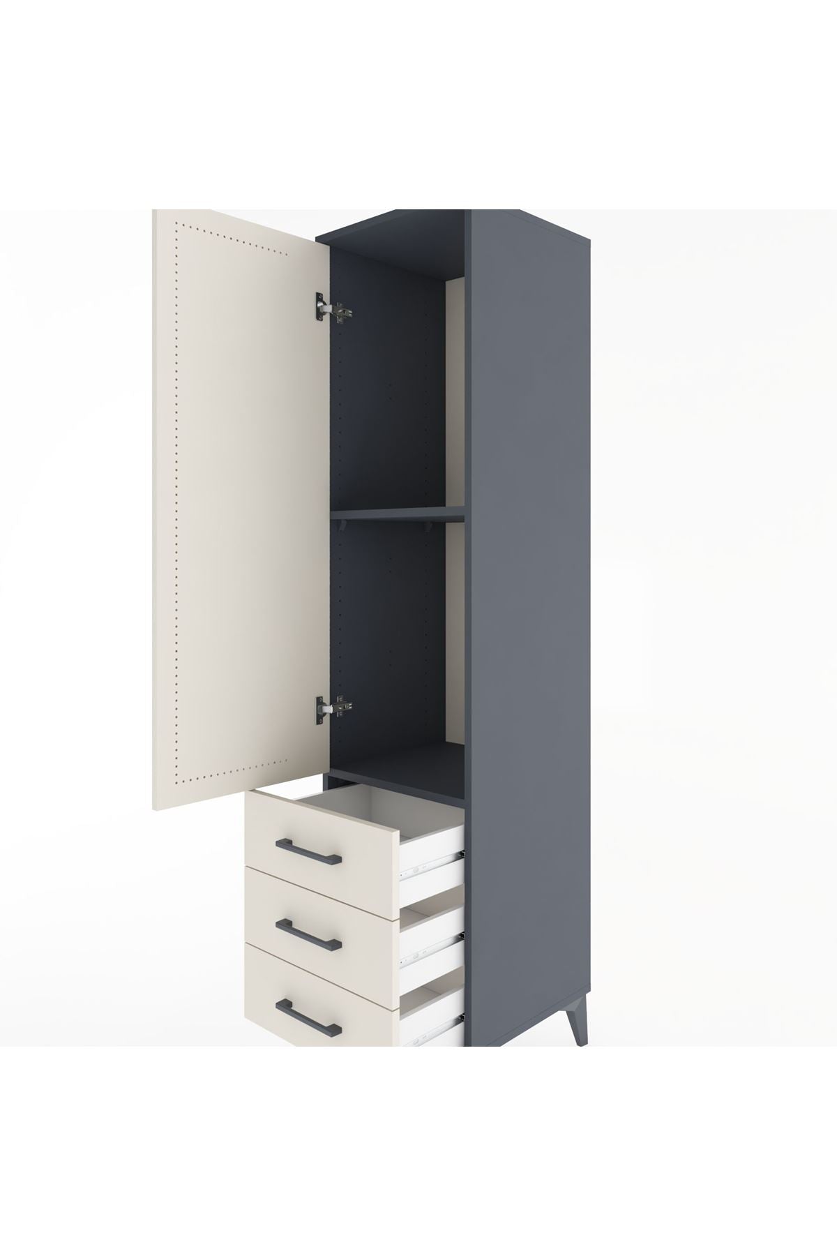 Hyperion Dolap 2 Raflı 3 Çekmeceli Tek Kapaklı 44x44x182 Antrasit-Aytaşı