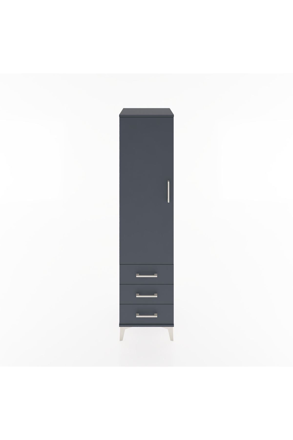 Hyperion Dolap 2 Raflı 3 Çekmeceli Tek Kapaklı 44x44x182 Antrasit-Antrasit