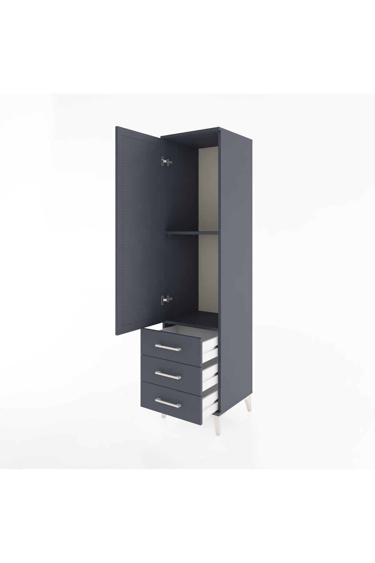 Hyperion Dolap 2 Raflı 3 Çekmeceli Tek Kapaklı 44x44x182 Antrasit-Antrasit