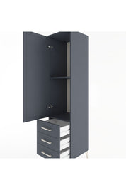 Hyperion Dolap 2 Raflı 3 Çekmeceli Tek Kapaklı 44x44x182 Antrasit-Antrasit