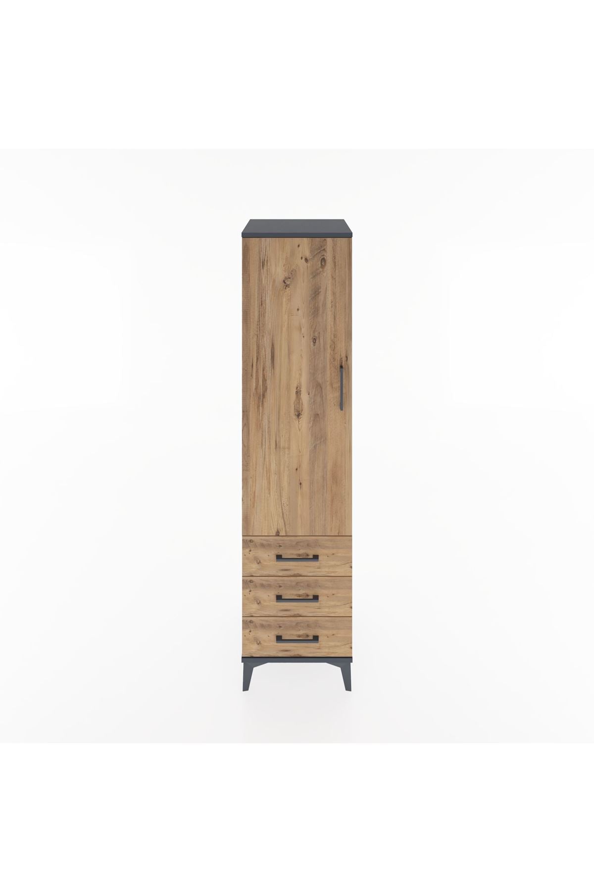 Hyperion Dolap 2 Raflı 3 Çekmeceli Tek Kapaklı 44x44x182 Antrasit-Çam