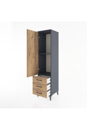 Hyperion Dolap 2 Raflı 3 Çekmeceli Tek Kapaklı 44x44x182 Antrasit-Çam
