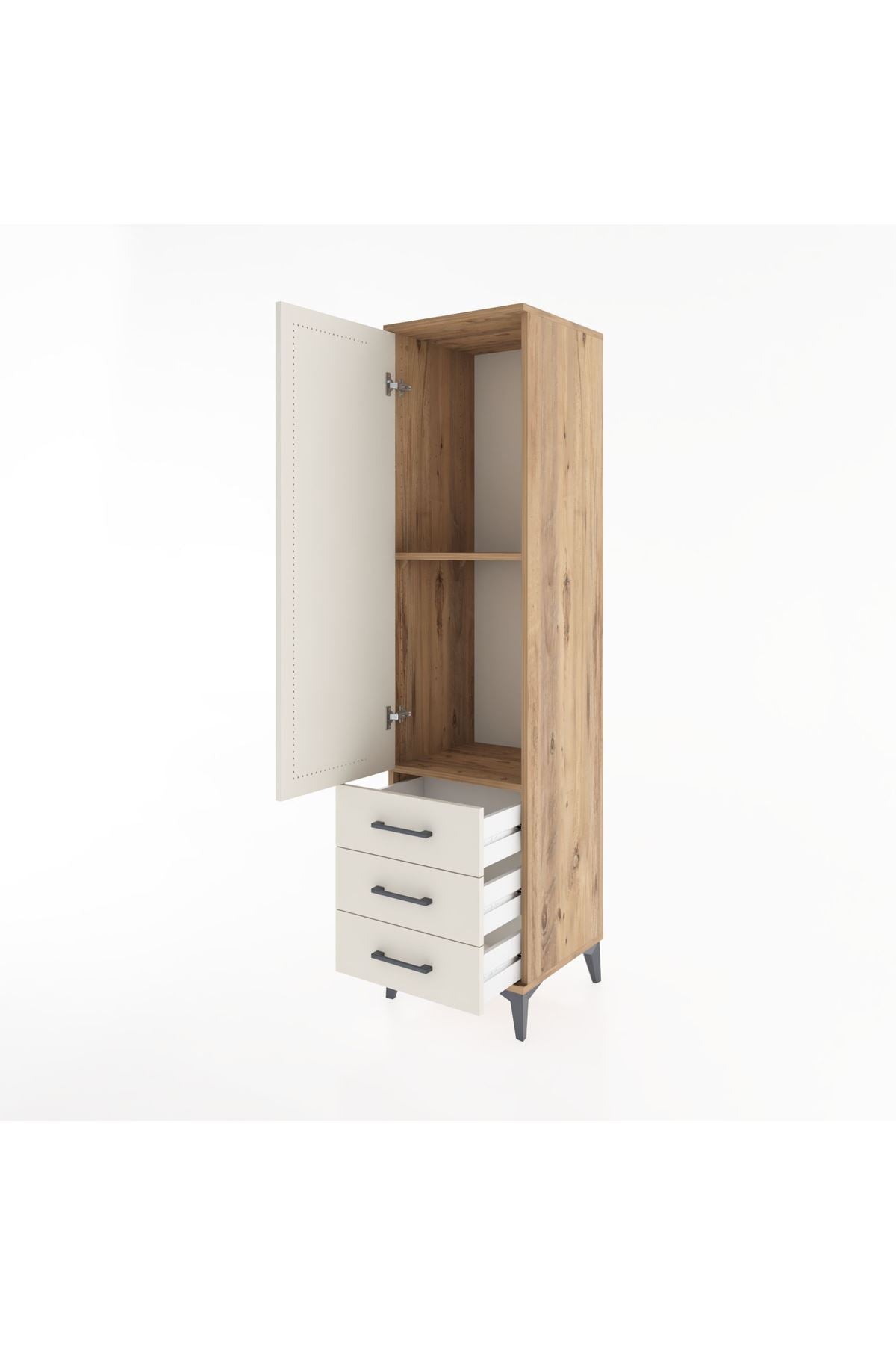 Hyperion Dolap 2 Raflı 3 Çekmeceli Tek Kapaklı 44x44x182 Çam-Aytaşı