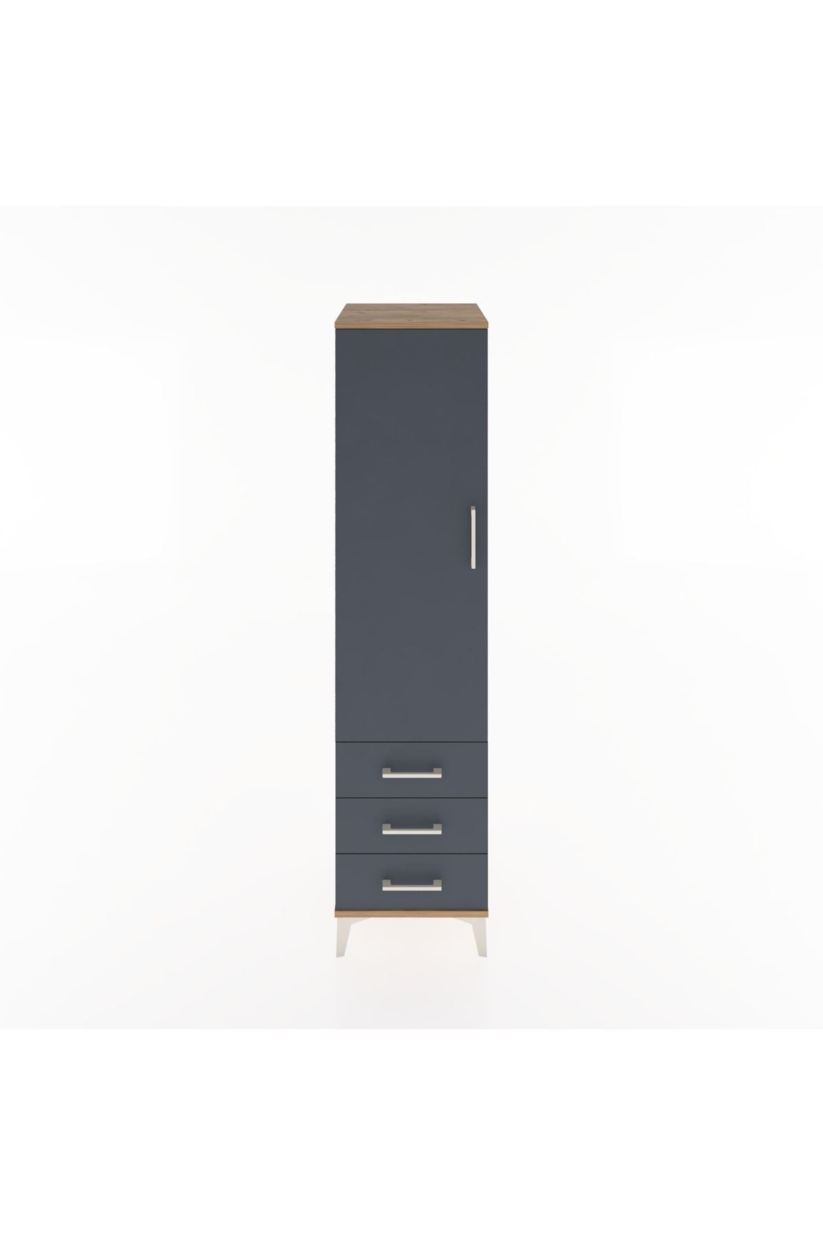 Hyperion Dolap 2 Raflı 3 Çekmeceli Tek Kapaklı 44x44x182 Çam-Antrasit