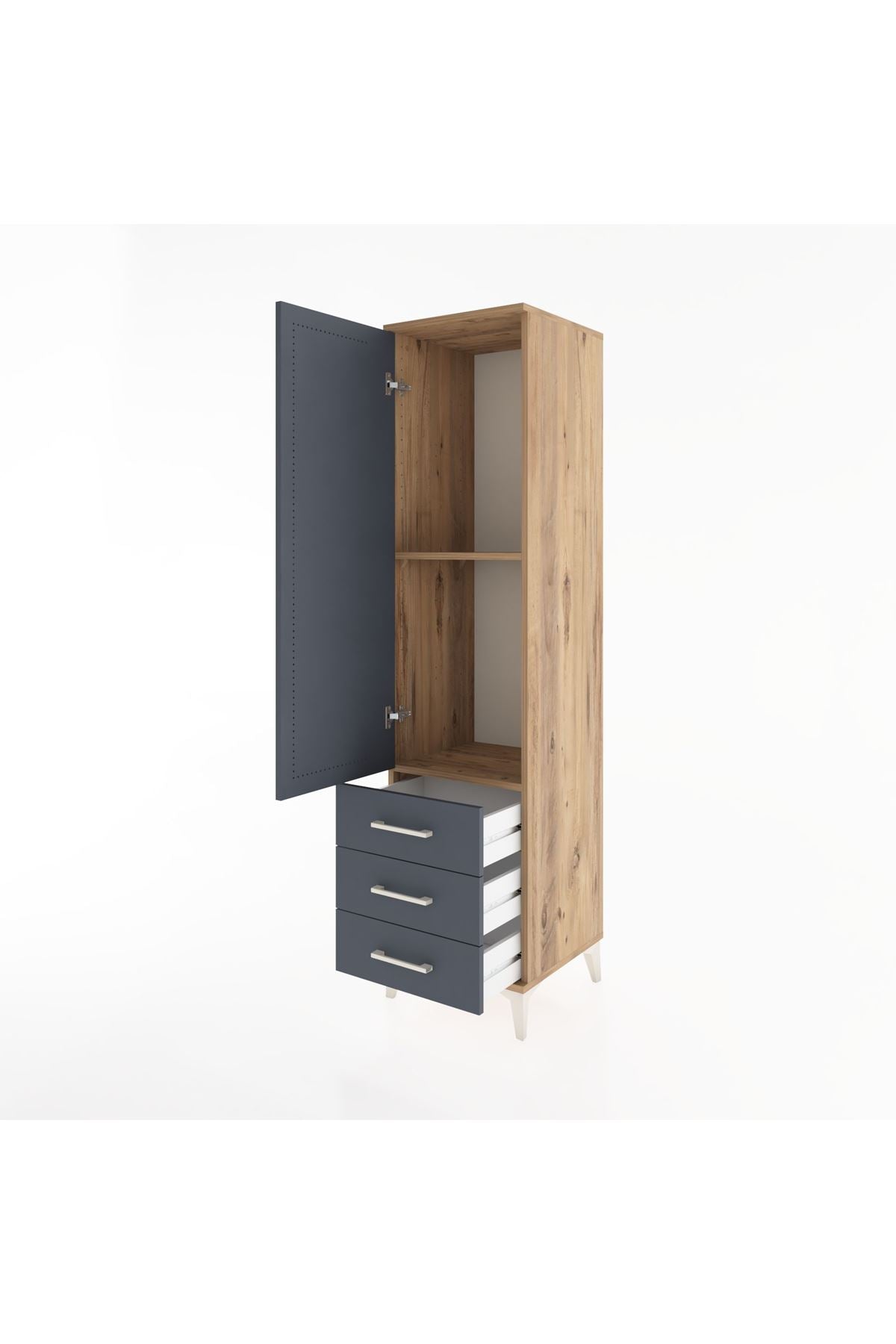 Hyperion Dolap 2 Raflı 3 Çekmeceli Tek Kapaklı 44x44x182 Çam-Antrasit