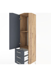 Hyperion Dolap 2 Raflı 3 Çekmeceli Tek Kapaklı 44x44x182 Çam-Antrasit