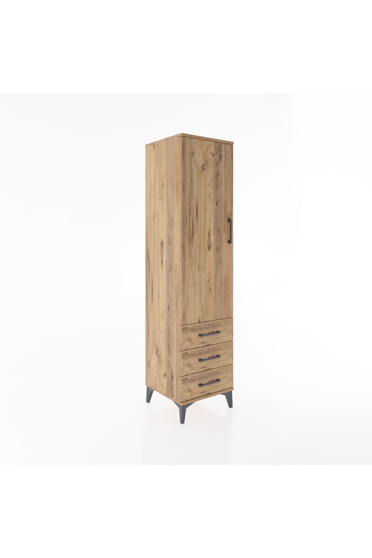 Hyperion Dolap 2 Raflı 3 Çekmeceli Tek Kapaklı 44x44x182 Çam-Çam