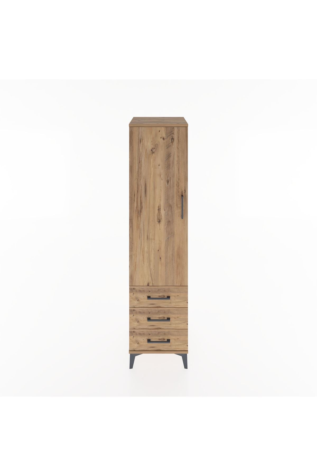 Hyperion Dolap 2 Raflı 3 Çekmeceli Tek Kapaklı 44x44x182 Çam-Çam