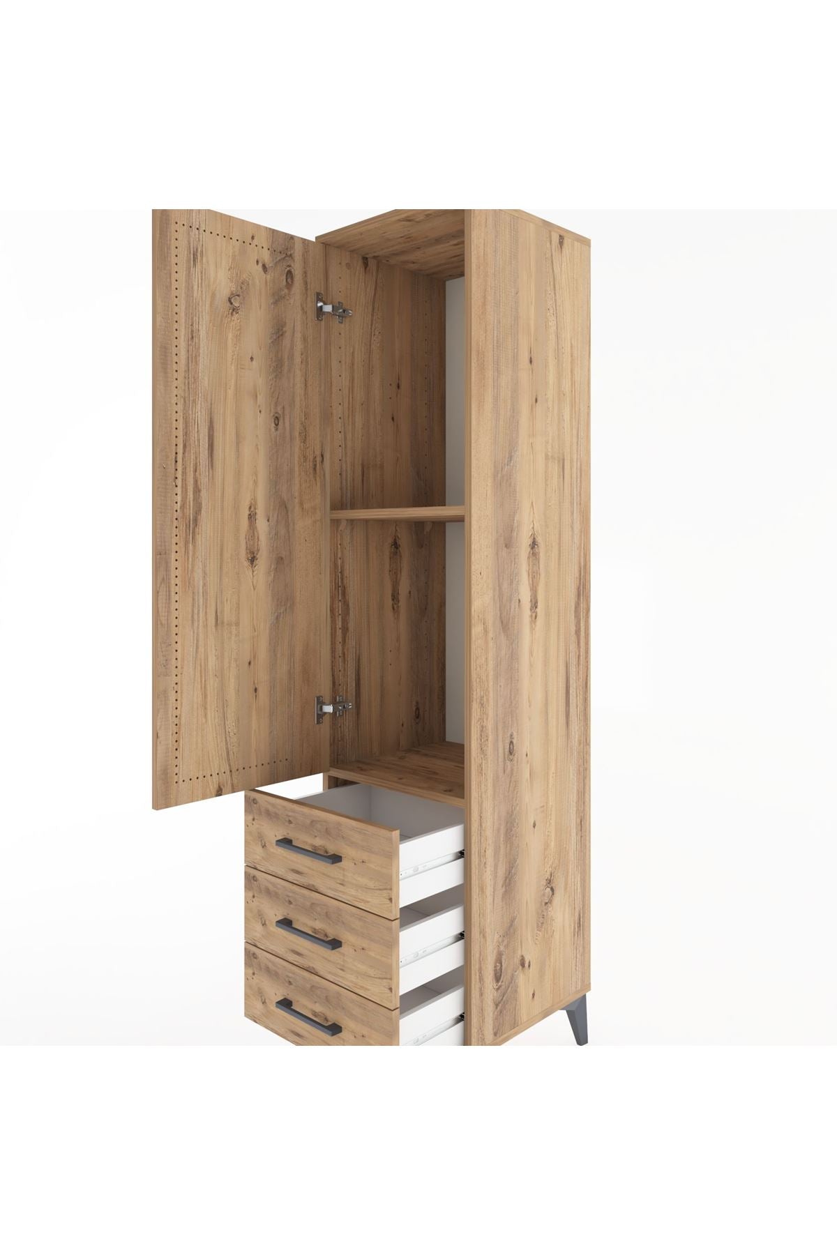 Hyperion Dolap 2 Raflı 3 Çekmeceli Tek Kapaklı 44x44x182 Çam-Çam