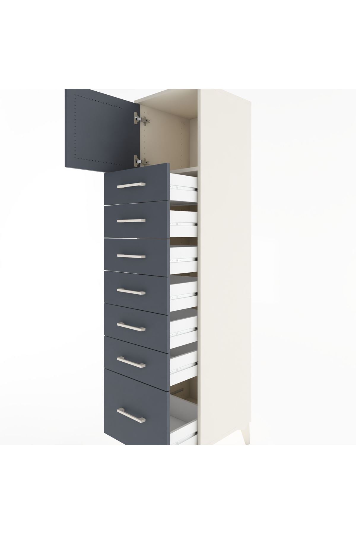 Hyperion Dolap Tek Raflı 7 Çekmeceli Tek Kapaklı 44x44x182 Aytaşı-Antrasit