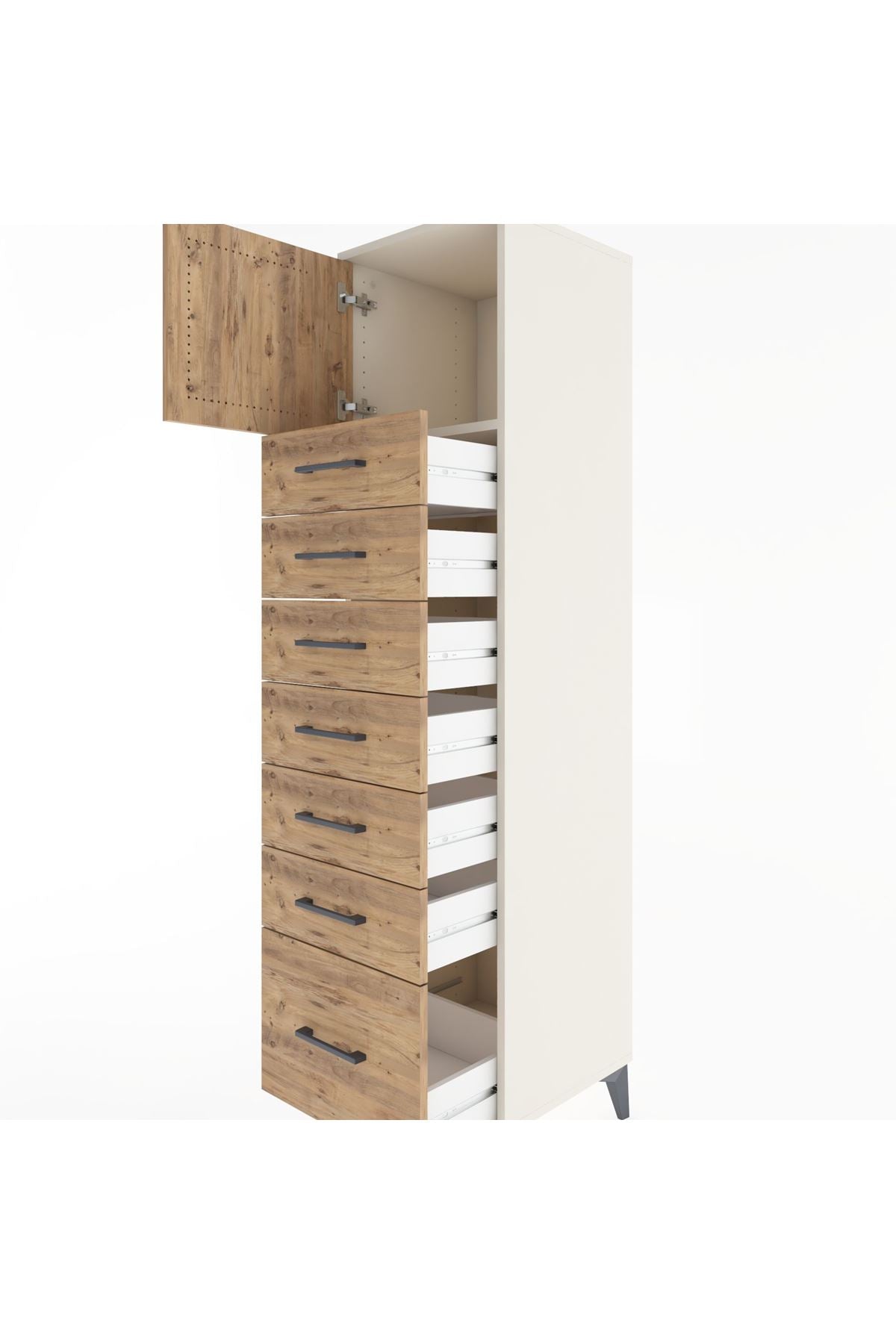 Hyperion Dolap Tek Raflı 7 Çekmeceli Tek Kapaklı 44x44x182 Aytaşı-Çam