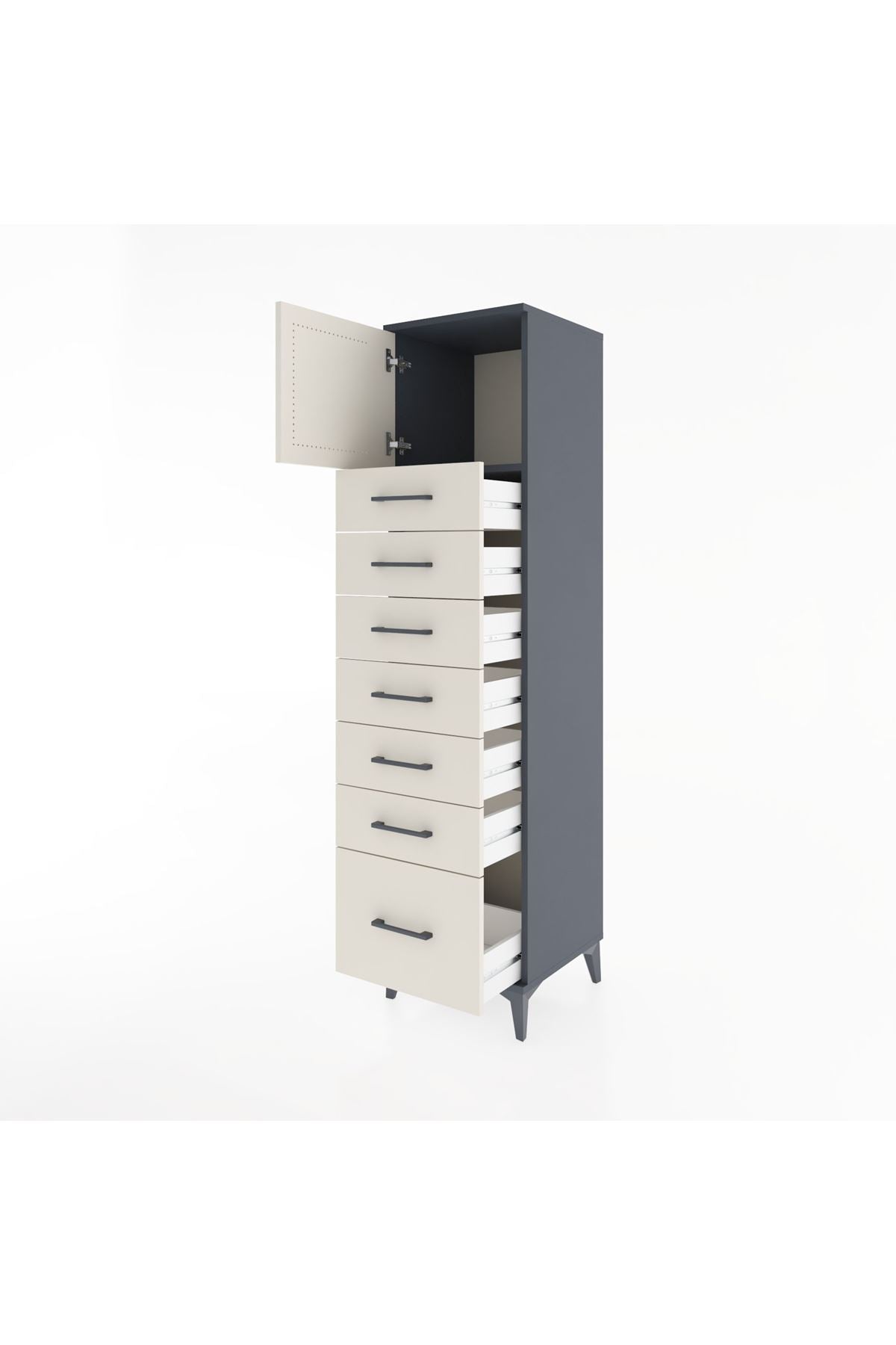 Hyperion Dolap Tek Raflı 7 Çekmeceli Tek Kapaklı 44x44x182 Antrasit-Aytaşı