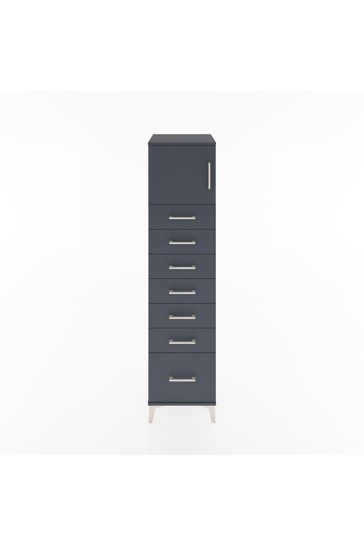 Hyperion Dolap Tek Raflı 7 Çekmeceli Tek Kapaklı 44x44x182 Antrasit-Antrasit