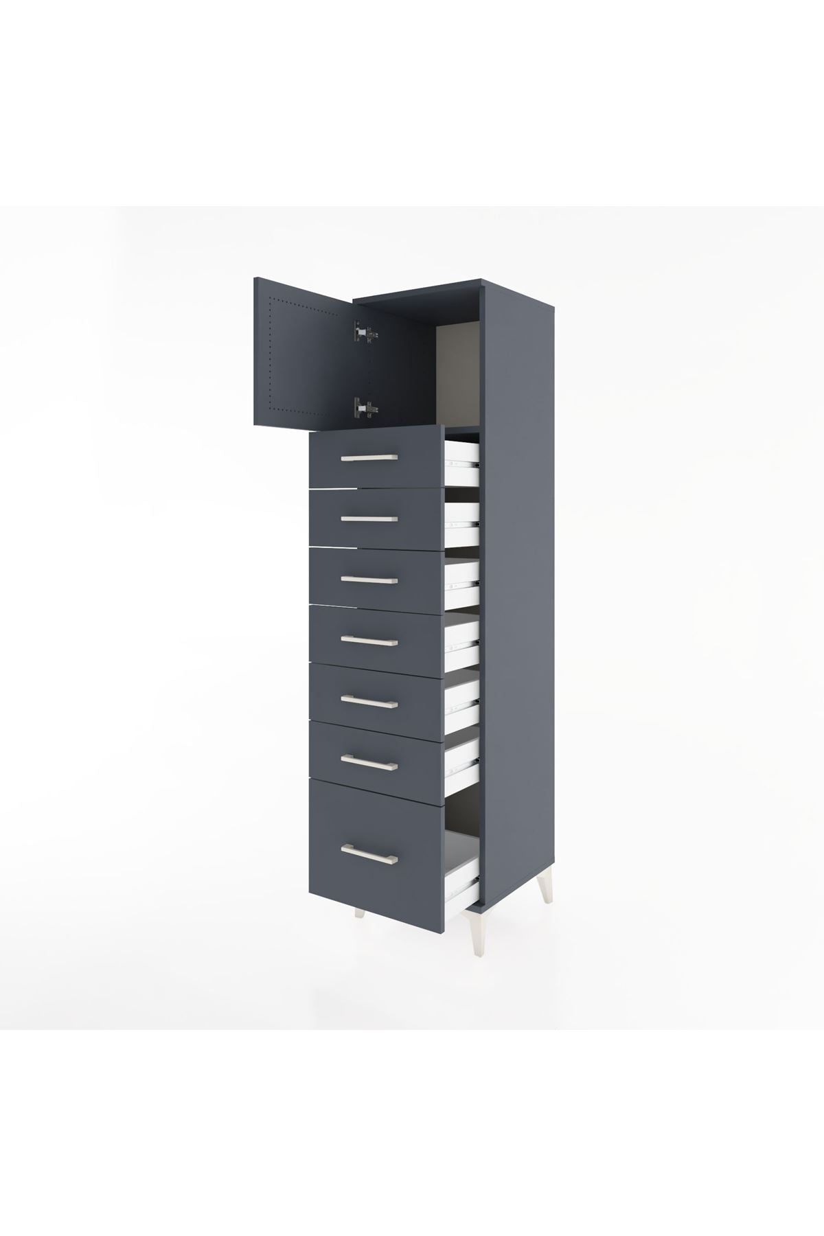 Hyperion Dolap Tek Raflı 7 Çekmeceli Tek Kapaklı 44x44x182 Antrasit-Antrasit