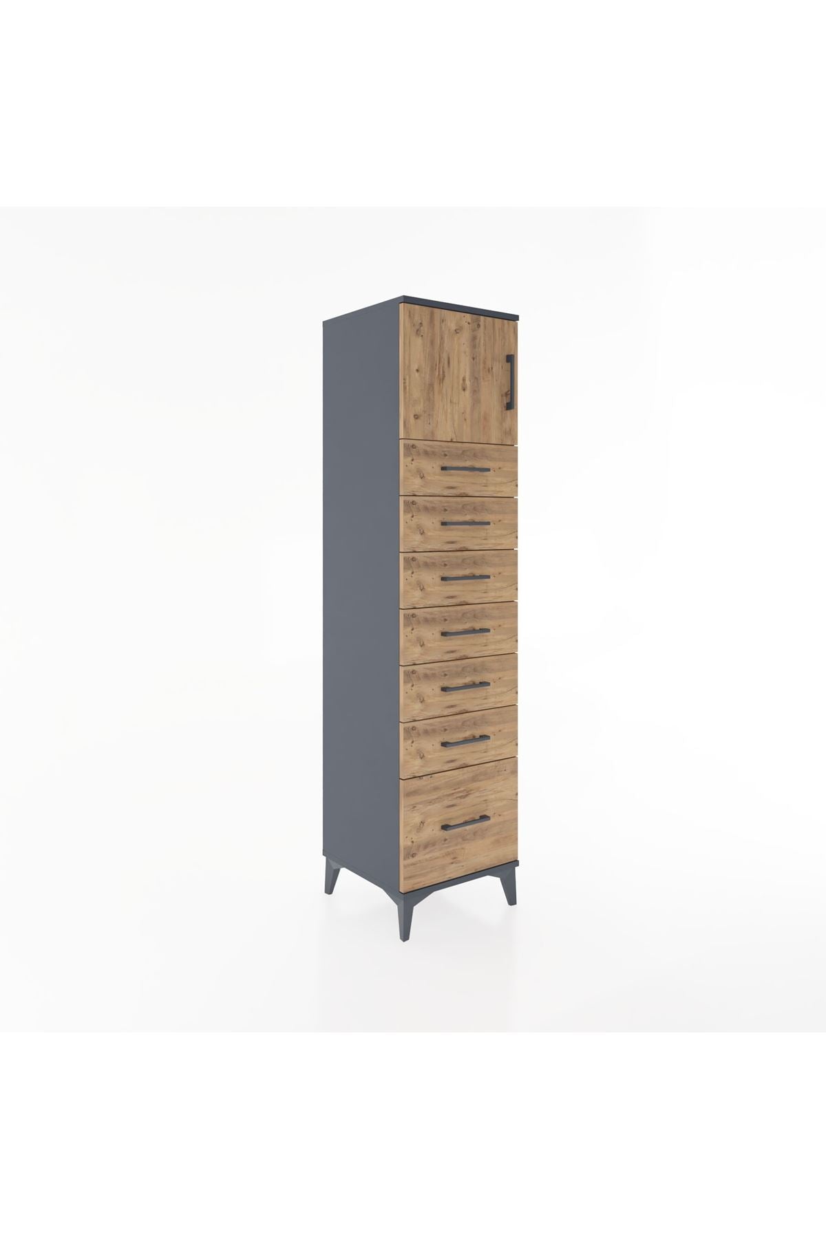 Hyperion Dolap Tek Raflı 7 Çekmeceli Tek Kapaklı 44x44x182 Antrasit-Çam