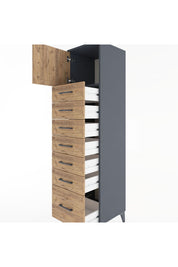 Hyperion Dolap Tek Raflı 7 Çekmeceli Tek Kapaklı 44x44x182 Antrasit-Çam