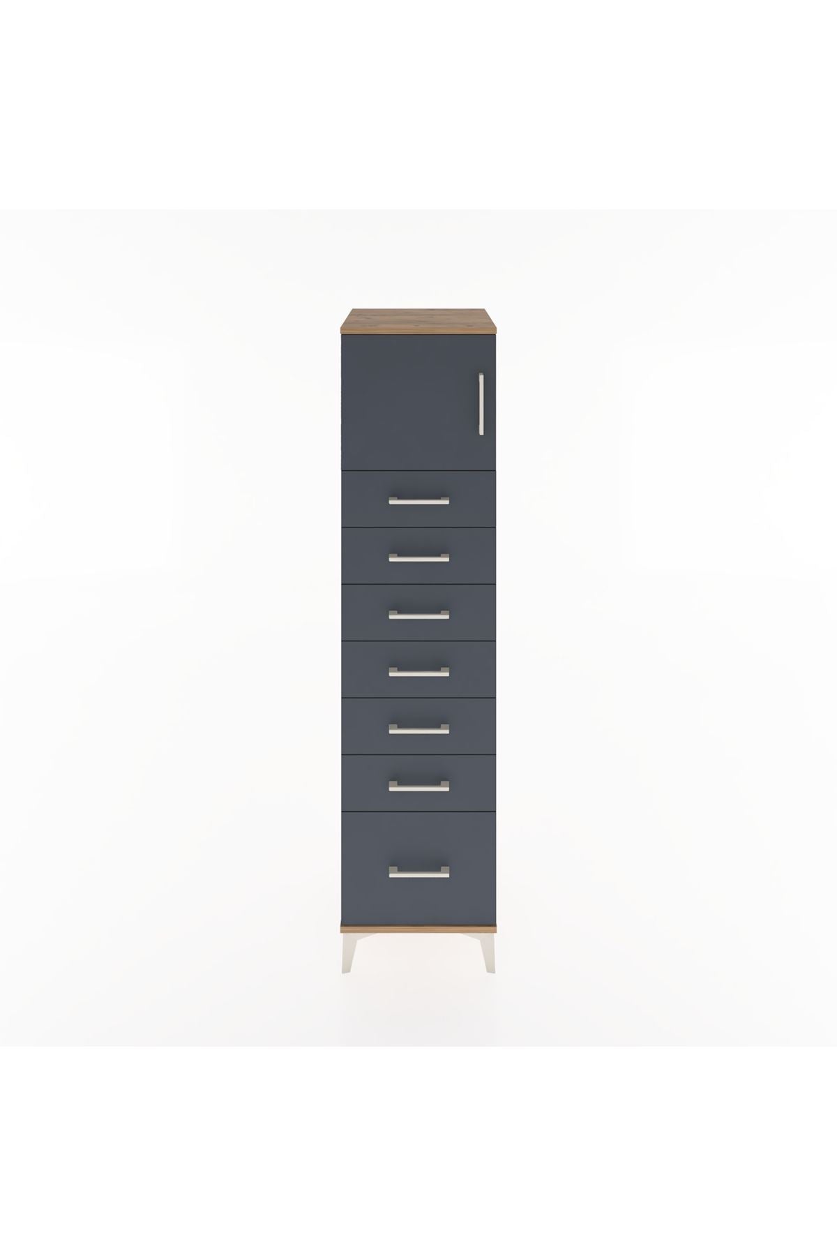 Hyperion Dolap Tek Raflı 7 Çekmeceli Tek Kapaklı 44x44x182 Çam-Antrasit